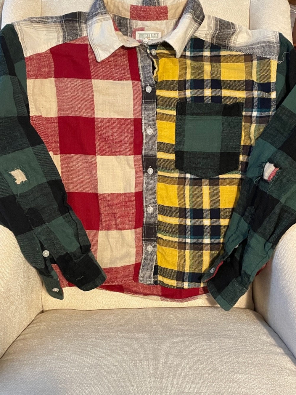 Vintage American Eagle Outfitters Multicolor Patchwork Plaid Button-Down Shirt